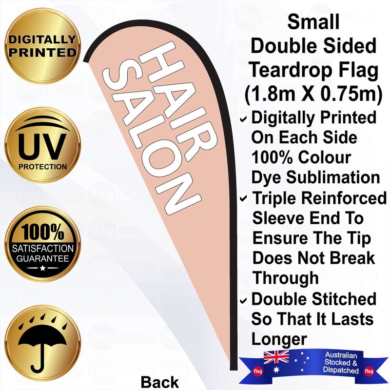 F - HAIR SALON Deluxe Double-Sided Pink 2.4m Teardrop Flag / Banner Kit with Pole Set, Steel Outdoor Cross Base and a Free Carry Bag - 2