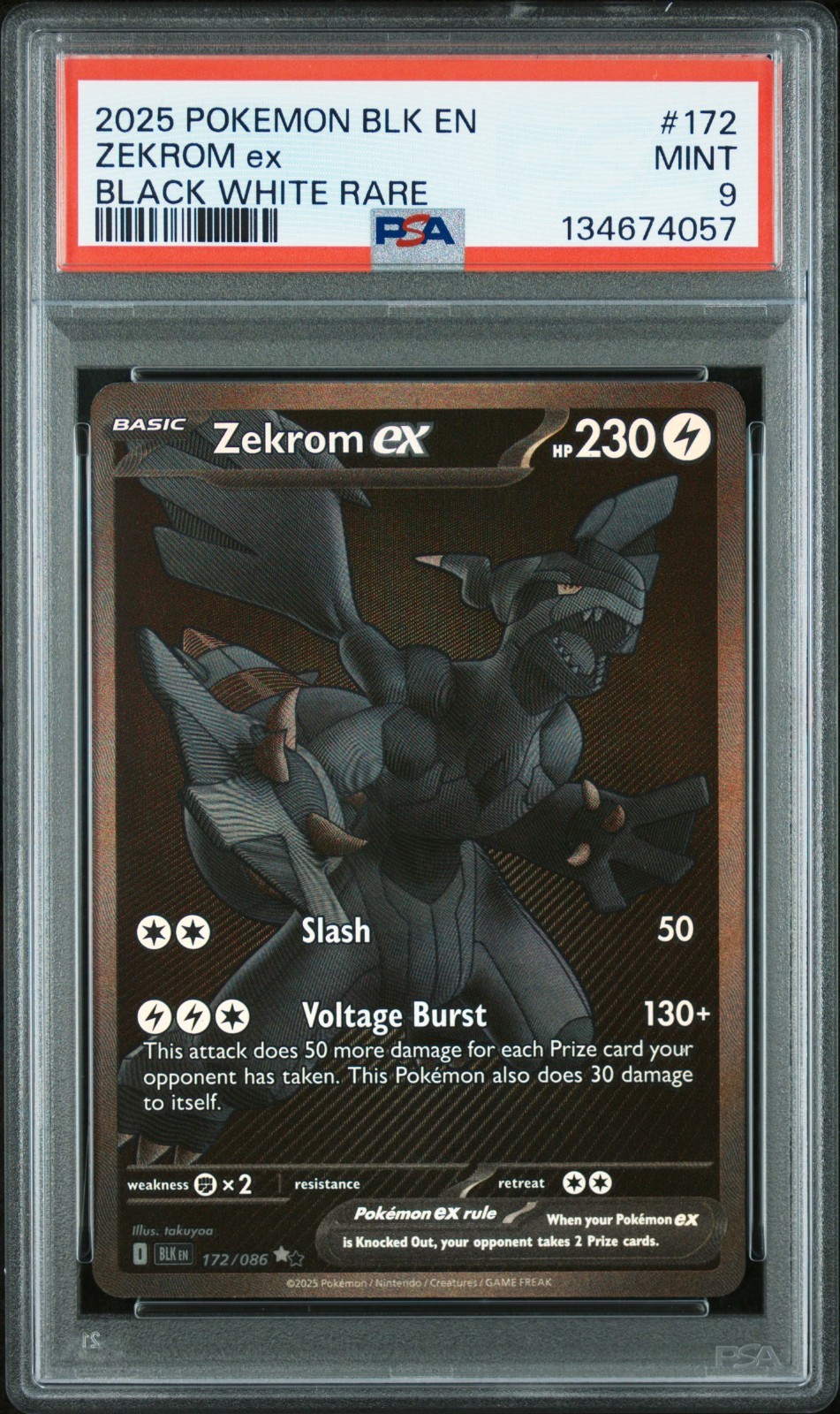 2025 POKEMON BLK EN-BLACK BOLT #172 ZEKROM EX PSA 9