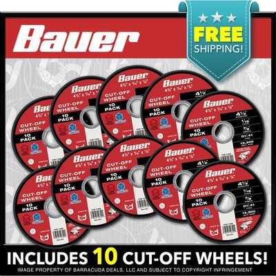 Bauer 10 Pack - 4.5'' Cut Off Wheels For Grinders Metal & Stainless Steel 4 1/2