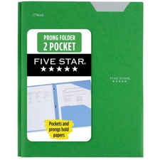 Five Star 2-Pocket Folder, Plastic Folder with 1 Count Pack of 1 , Green