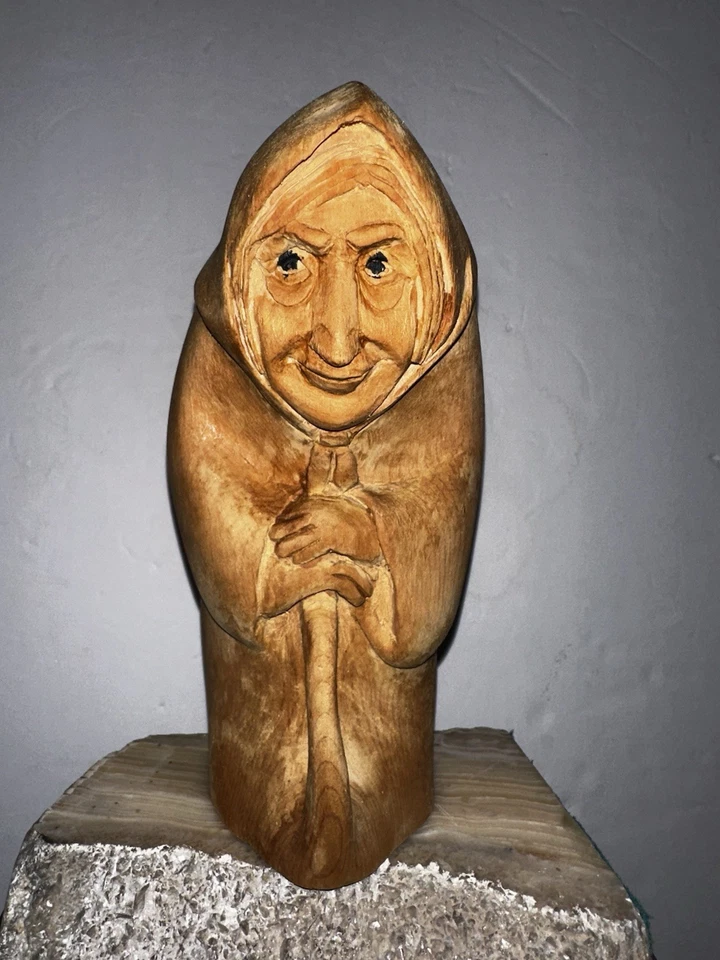 Vintage Haunting Eyes Follow Hand Carved Spooky Russian Witch Signed Halloween - Image 3 of 4