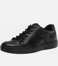 Ecco Men's Soft Classic Lace Up Sneaker Black Leather EU 48 Size 14 - 14.5 US