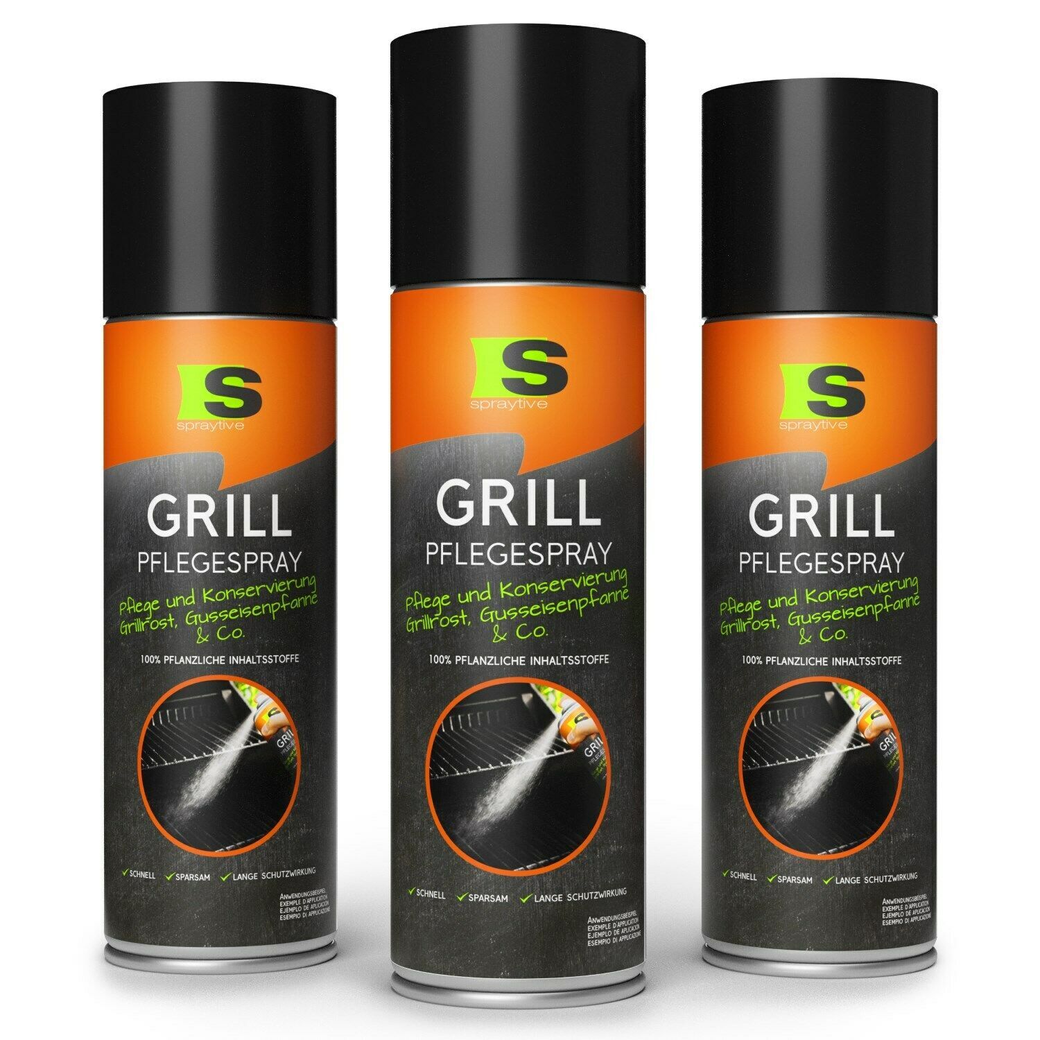 Spraytive 3x500ml Grill-Pflegespray Trennspray Anti-Haft Grillrost Gusseisen