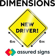 ASSURED SIGNS New Driver Car Magnet Sign - 3 Pack 6" by 6" Safety Sign