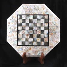 2' White Marble Chess Board Inlay malachite random table top Artisan