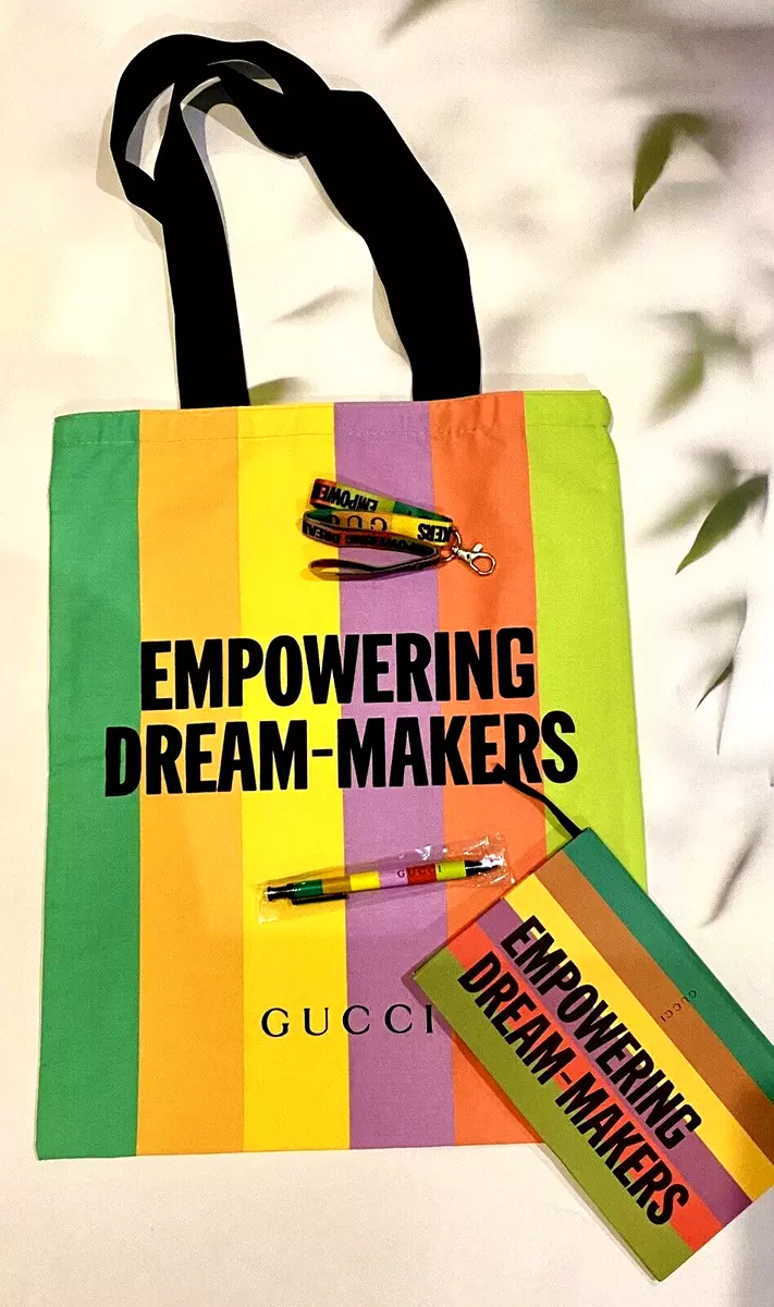 GUCCI Empowering Dream-Makers Tote Bag Notebook Pen Lanyard Free Shipping