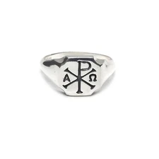 Genuine Sterling Silver Men Ring Chi Rho Alpha Omega Solid Stamped 925 Handmade