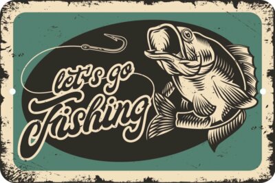 Let's Go Fishing Fisherman Aluminum Tin Sign Plaque Man Cave Bar Pub Decor S1