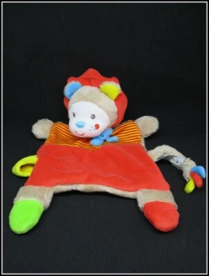 Doudou plat lion rouge beige rayé SIMBA TOYS - accroche tétine - TBE - Photo 1/3