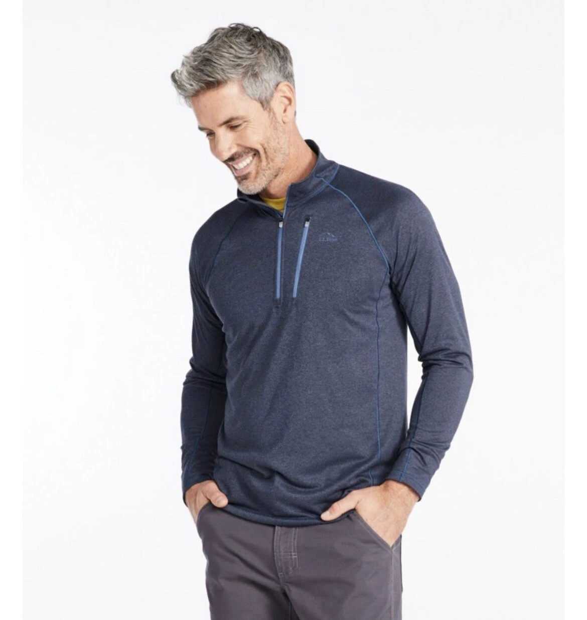 LL Bean Pullover Men's L Blue Quick Dry Trail Tee Baselayer 1/4 Zip Active