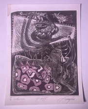 CARLOS DEL TORO. ¨El Salto¨ . Etching. Original signed. P/A. Cuban Art.