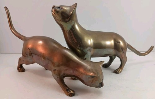 VTG Pair Bronze Cat Kitten Figurines Sculpture Statute Art Deco Style - Picture 2 of 24