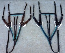 5 Point Elastic Breastplate Martingale Running Attachmnt Black/Brown w/TEAL FULL