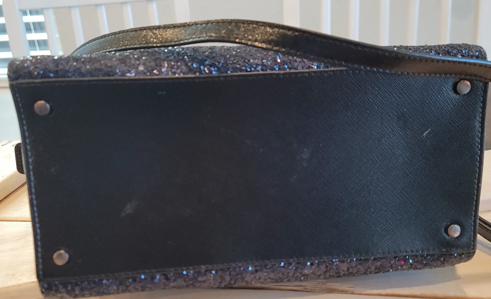 Borsa a mano Kate Spade Cameron glitter borsa a tracolla borsa in pelle nera blu navy