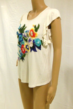 Cha Cha Vente Gorgeous Floral Ruffle Sleeve Blouse Made in USA Women Small EUC