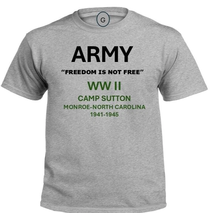 CAMP SUTTON*MONROE-NORTH CAROLINA* 1941-1945*WW II*PT SHIRT. OFFICIALLY LICENSED