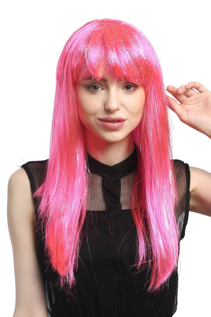 WIG ME UP Party-Perücke – Langhaar-Perücke In Rosa/Pink Mit Glitzersträhnen, Ca. 55 Cm