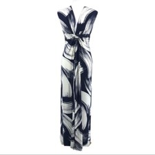 Women's Eliza J Navy Blue/White Ity Cap Sleeve Front Knot Jersey Ankle Length...