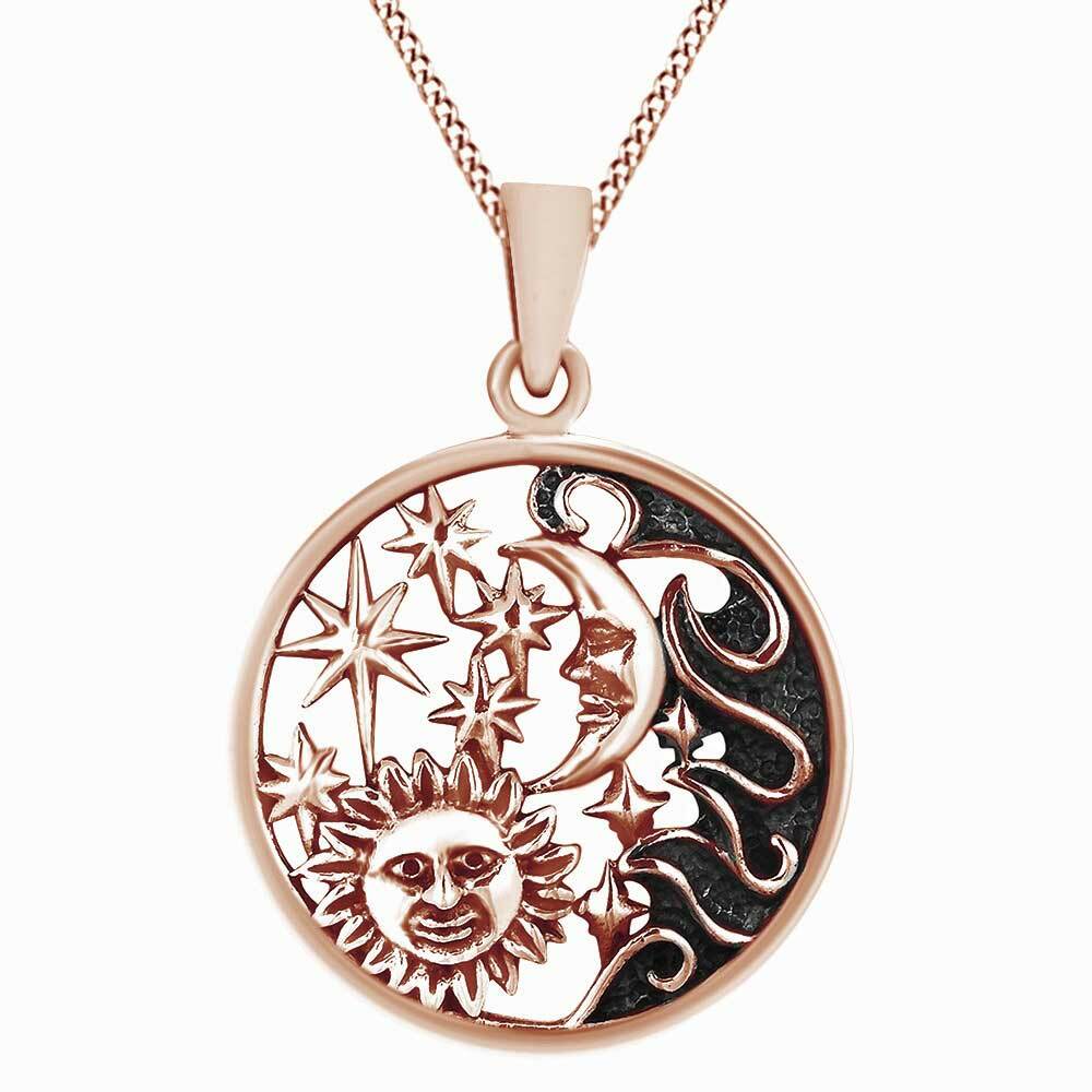 Fashion Sun Moon and Star 14K Rose Gold Plated Sterling Silver