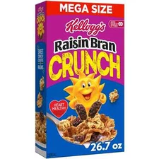 Kellogg's Raisin Bran Crunch Breakfast Cereal, Fiber Cereal, Family Breakfast