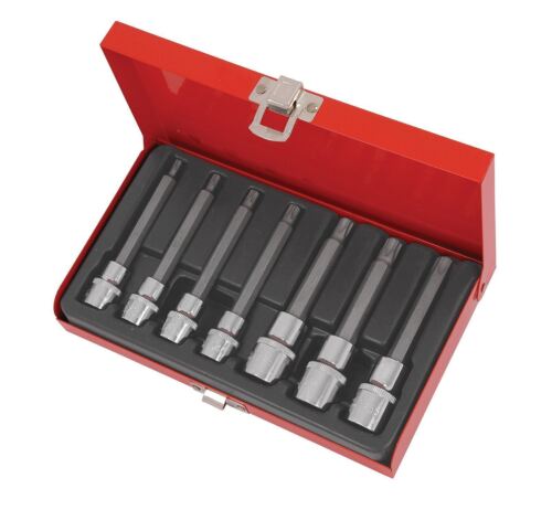 Complete 7 Piece Socket Star Bit Set In Red Steel Tool Case - 3/8" & 1/2" Drive - Picture 1 of 3