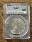 1934-D MS62 Silver Peace Dollar $1 CAC Graded Witterbrick Silver Label *wow*