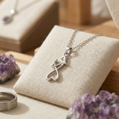 Mother's Day Mom & Baby Heart Pendant Necklace, Silver Love Necklace Gift