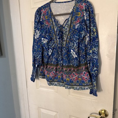 Women s Blue Top With Ties At Neckline - NWOT- Great Price!