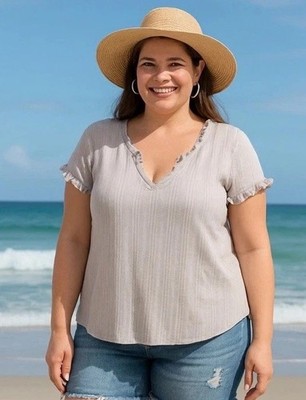 True Craft Plus Size Lettuce Edge Ribbed Top - Lilac - Size 0X -NWT - $28 Retail