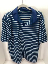 Under Armour Heat Gear Polo Shirt Mens L Blue White Striped Golf Performance