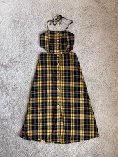 Urban Outfitters Checked Cut-Out  Halter Tulip Dress in Black/Yellow Size XS