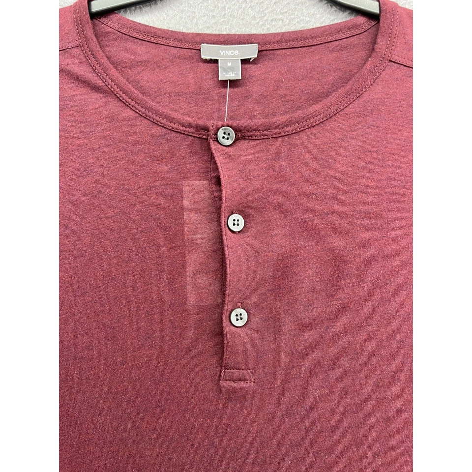 Camisa VINCE Para Hombres M Manga Larga Henley Borgoña Algodón Seda Mezcla Lana Borgoña Foto 2 de 4