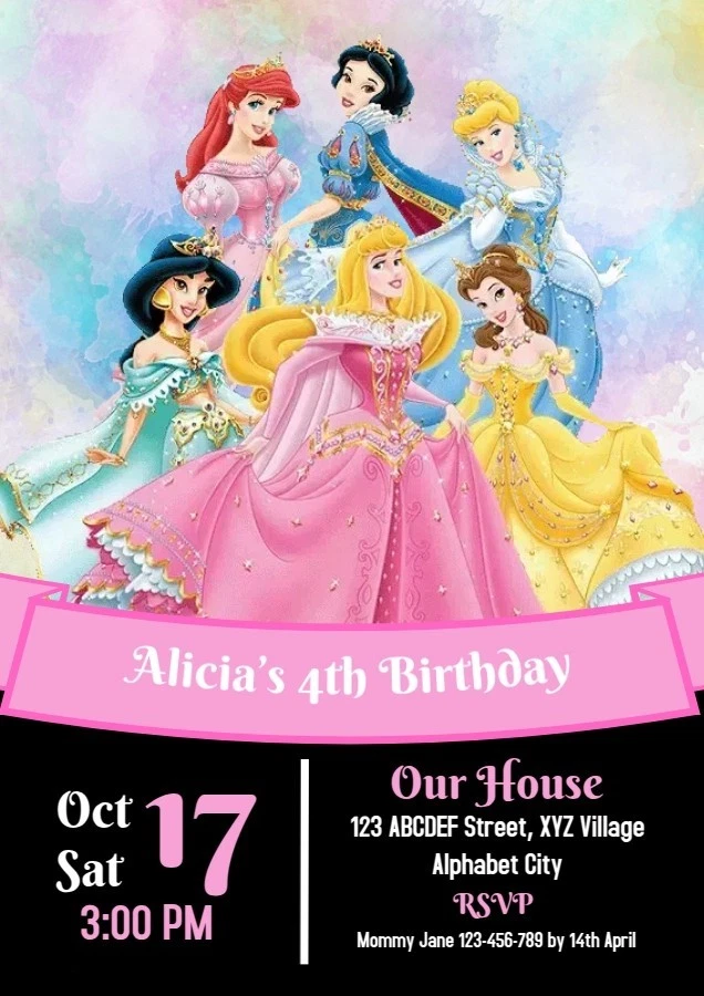 Digital Disney Princesses Birthday Party Invitation Personalized Texts 1 - Image 4 of 4
