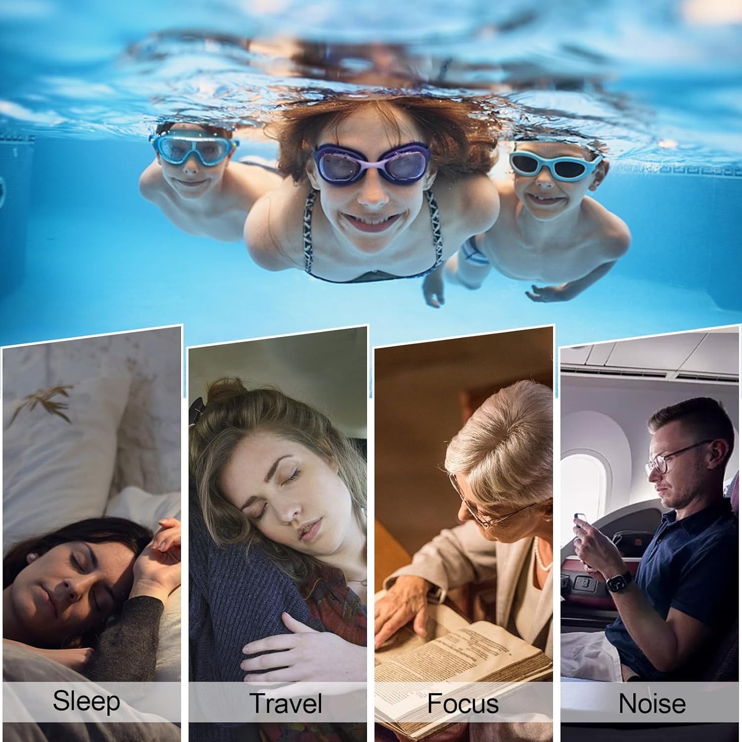 Lightweight Silicone Ear Plugs for Swimming, Surfing & Snorkeling - 3-Pair Set