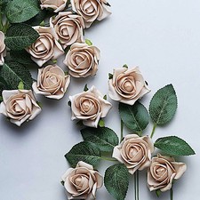 24 CHAMPAGNE 2" Mini FOAM ROSE Flowers Stems Wedding Events Decorations Supplies