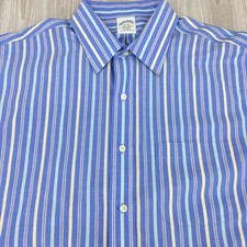 Brooks Brothers Slim Fit Non-Iron 16-34 Blue Yellow Striped Mens Dress Shirt