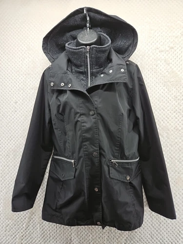 VETEMENTS Giacca a vento donna Details International fodera parziale e cappuccio nera taglia M usata