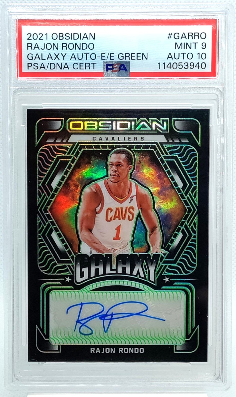 /25 Rajon Rondo Auto PSA 9 10 2021-22 Obsidian Autograph Electric Etch Green SP view 1