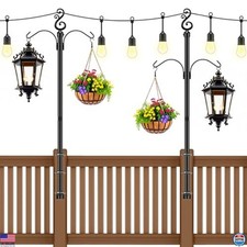 4-Pack 5Ft Metal String Light Poles with Hooks - 1" Diameter for Patio  Garden