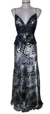 Vtg 90s Womens Black Leopard Lace Ruffle Grunge Fairycore Maxi Dress Sz M  FLAW 