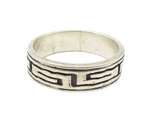 925 Sterling Silver Vintage Shiny Greek Key Patterned Band Ring Sz 9 RG10705