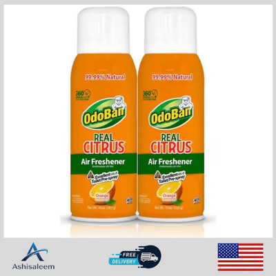 2-Pack OdoBan Real Citrus Orange Air Freshener 360 Continuous Spray, 10 Oz