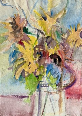 Aquarell auf Bütte -Sonnenblumen-Original-Hochformat 77 X 56 cm