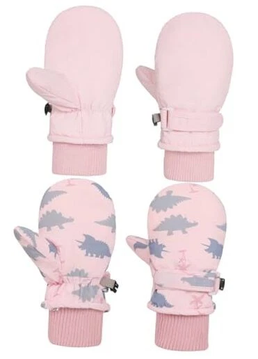  Kleinkind wasserdichte Outdoor Säugling Fäustlinge M (3T-5T) E1307 pink Dino & e1408 pink