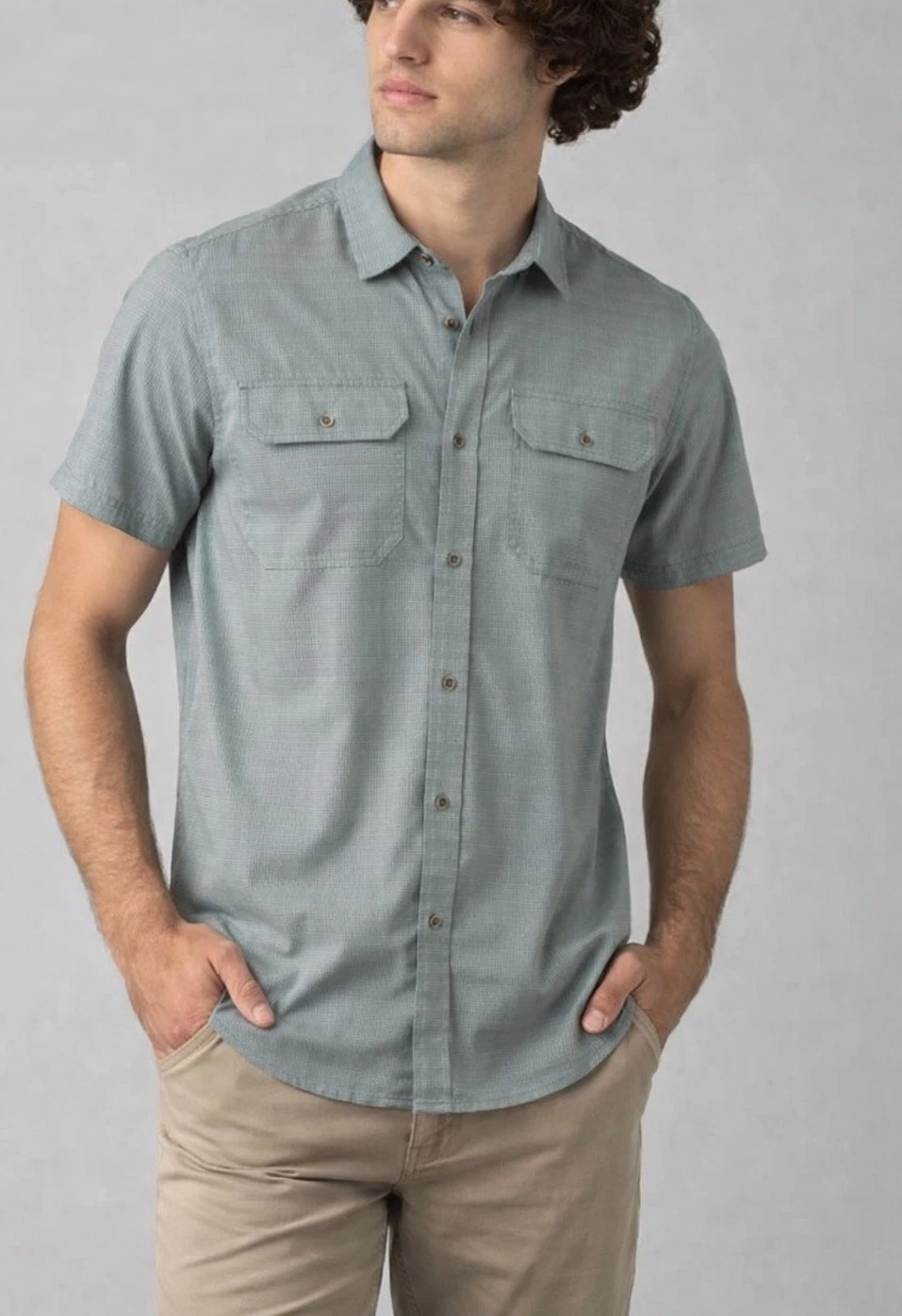 PrAna Men's Cayman Button Up Performance Hiking Shirt Sz M Gray/green EUC
Opens in a new window or t
