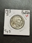 1913 S Type 1 Buffalo Nickel VF Very Fine Better Date US 5c Type Coin (Raw19070)