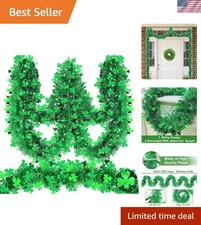 33 Ft by 4.3" St. Patrick's Day Tinsel Garland Decoration with Shamrocks Gree...