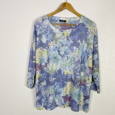 Walbusch Womens Size 46 / US XL Blue Green Floral Sequin Knit Top