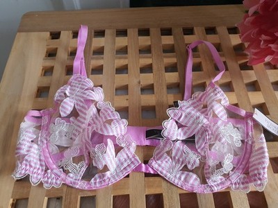 Victoria's Secret BH FLORAL FLIEDER BESTICKT, Luxus Bügel UK 34 C NEU