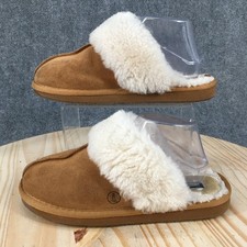 Lands End Mule Slippers Womens 8B Suede English Tan Faux Fur Shearling Scuff